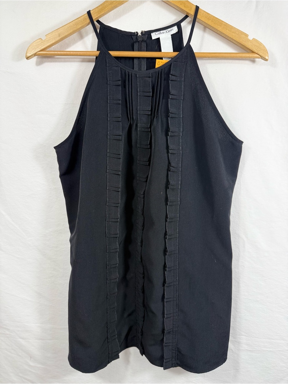 Calvin Klein Black Ruffle-Trim Halter Tank Top